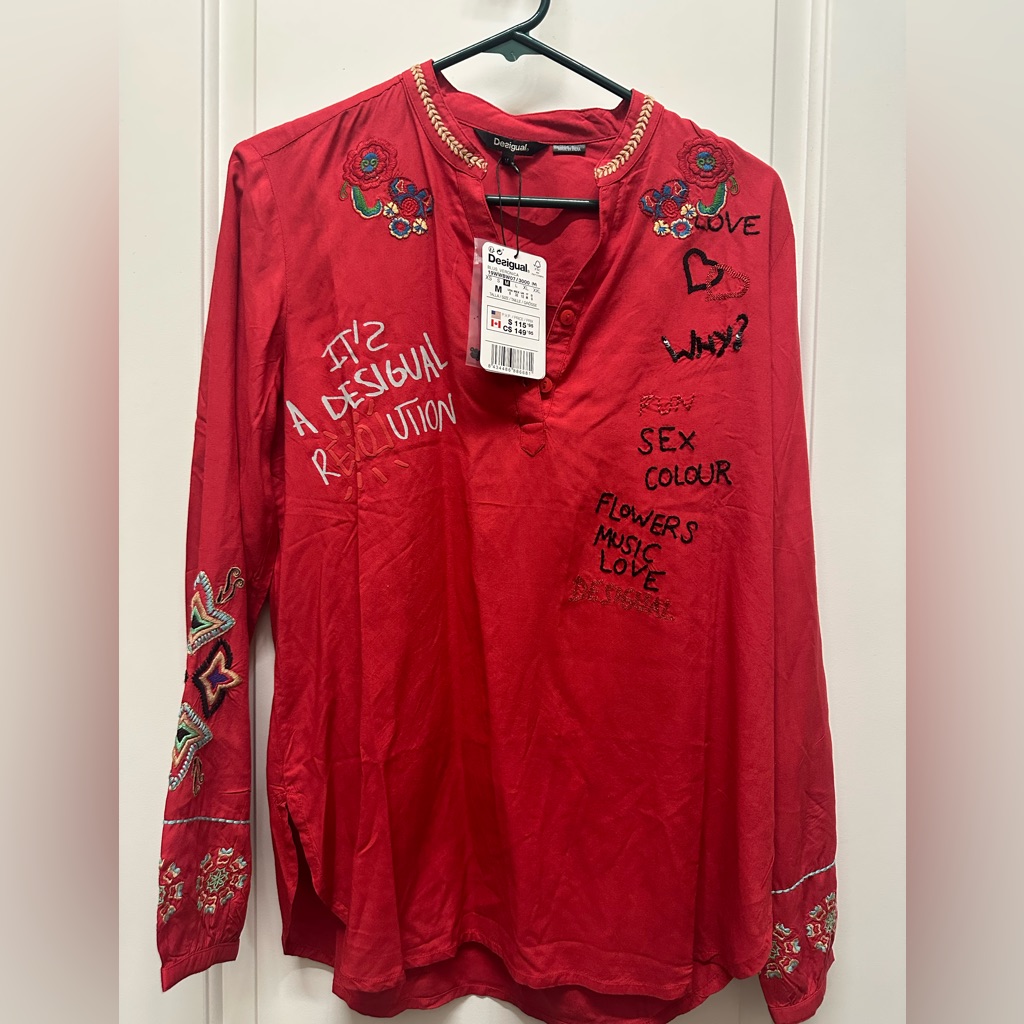 Desigual Graffiti Top Blouse In Dark Red. Nwt Size Med.